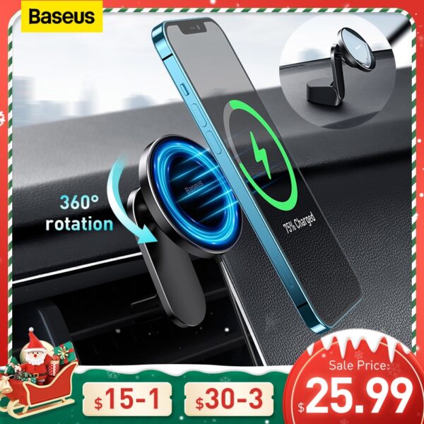 Baseus Magnetic Car Phone Holder Wireless Charger for Apple iPhone 14 13 12 11 Pro Max Wireless Charging Phone Holder Charger